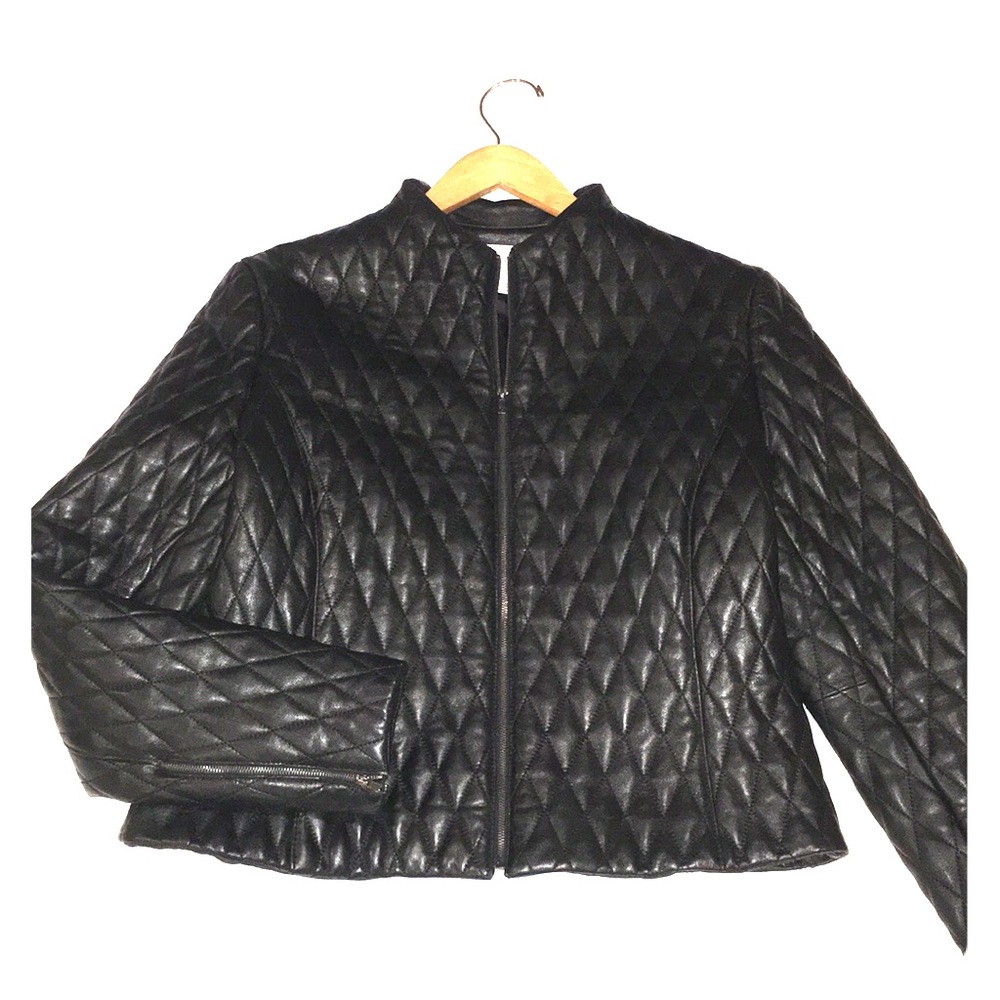 JONES NY creamy quilted black leather jack… - Picture 3 of 8
